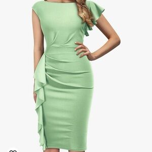 AISIZE Women's Pinup Vintage Ruffle Sleeves Cocktail Party Pencil Dress